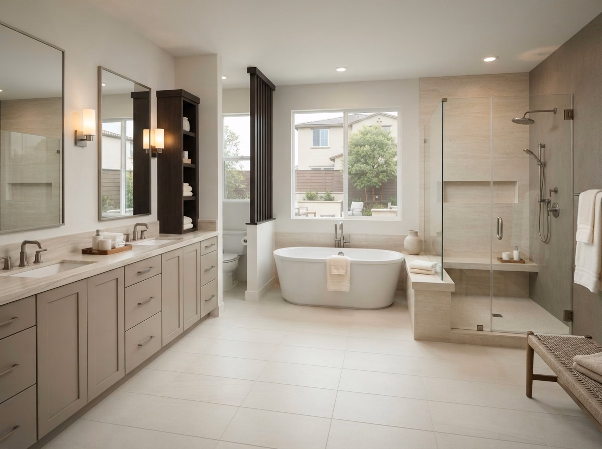 Large Open Concept Bathroom in San Bernardino.