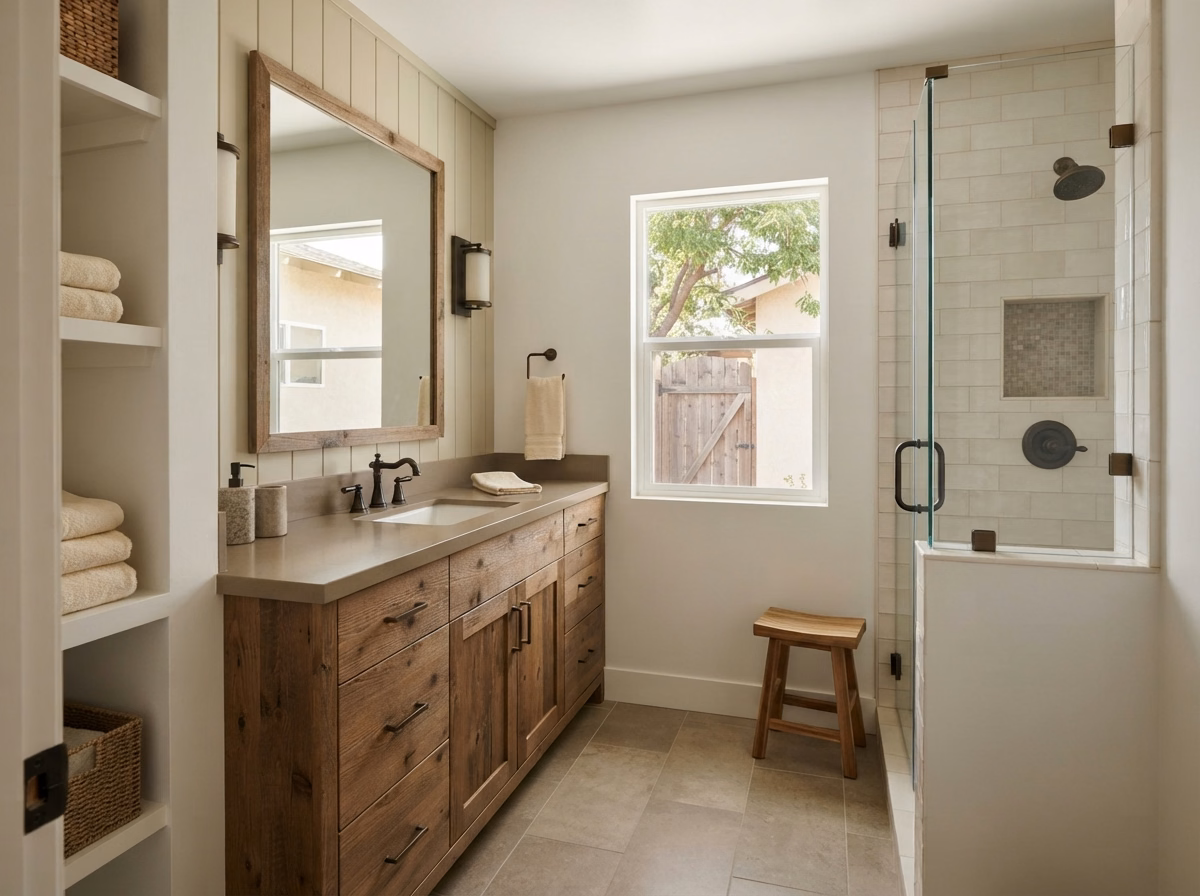 Rustic Farmhouse Bathroom Style in San Bernardino.