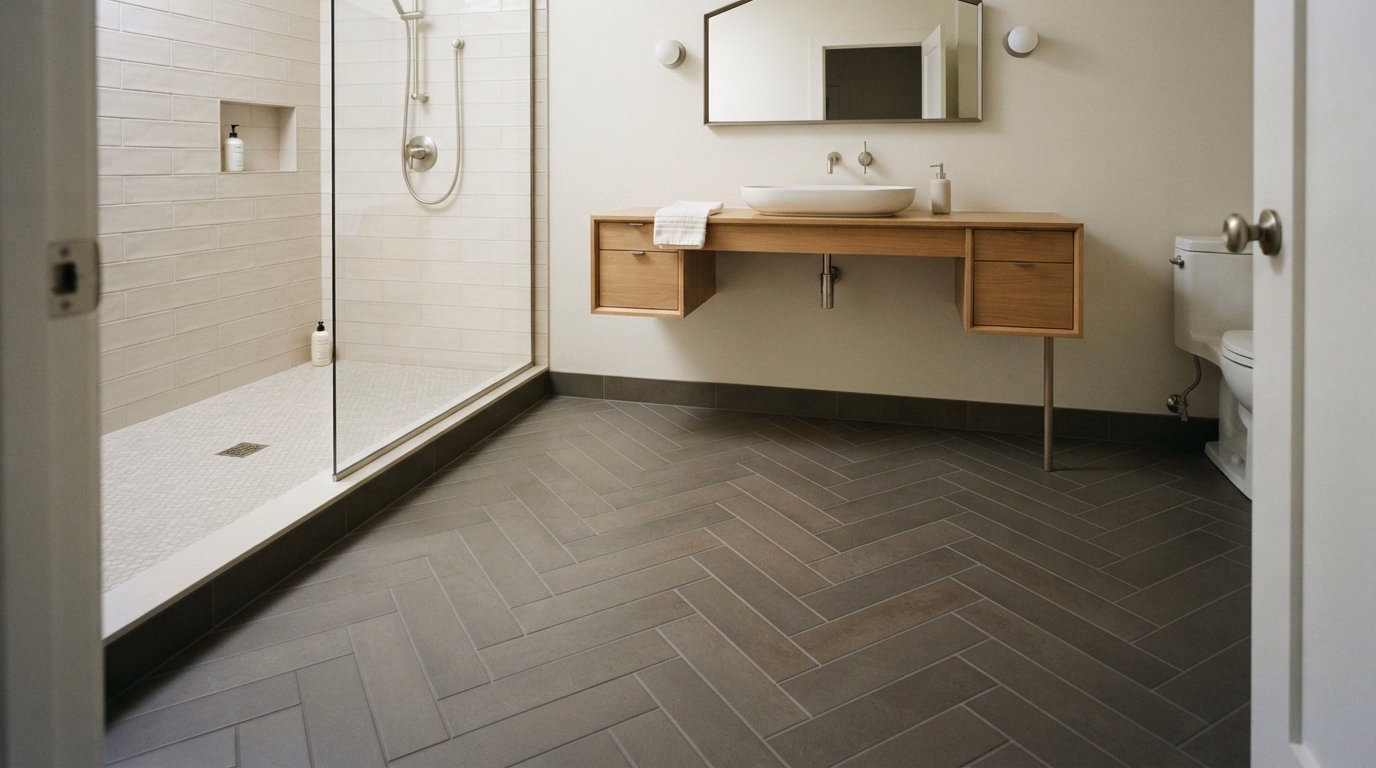 Completed Bathroom Flooring Project in San Bernardino.