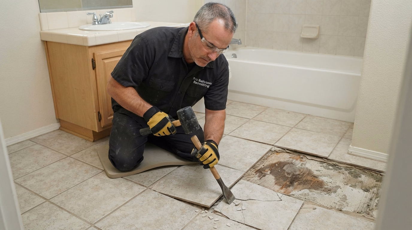 Subfloor Repair Bathroom Flooring in San Bernardino.
