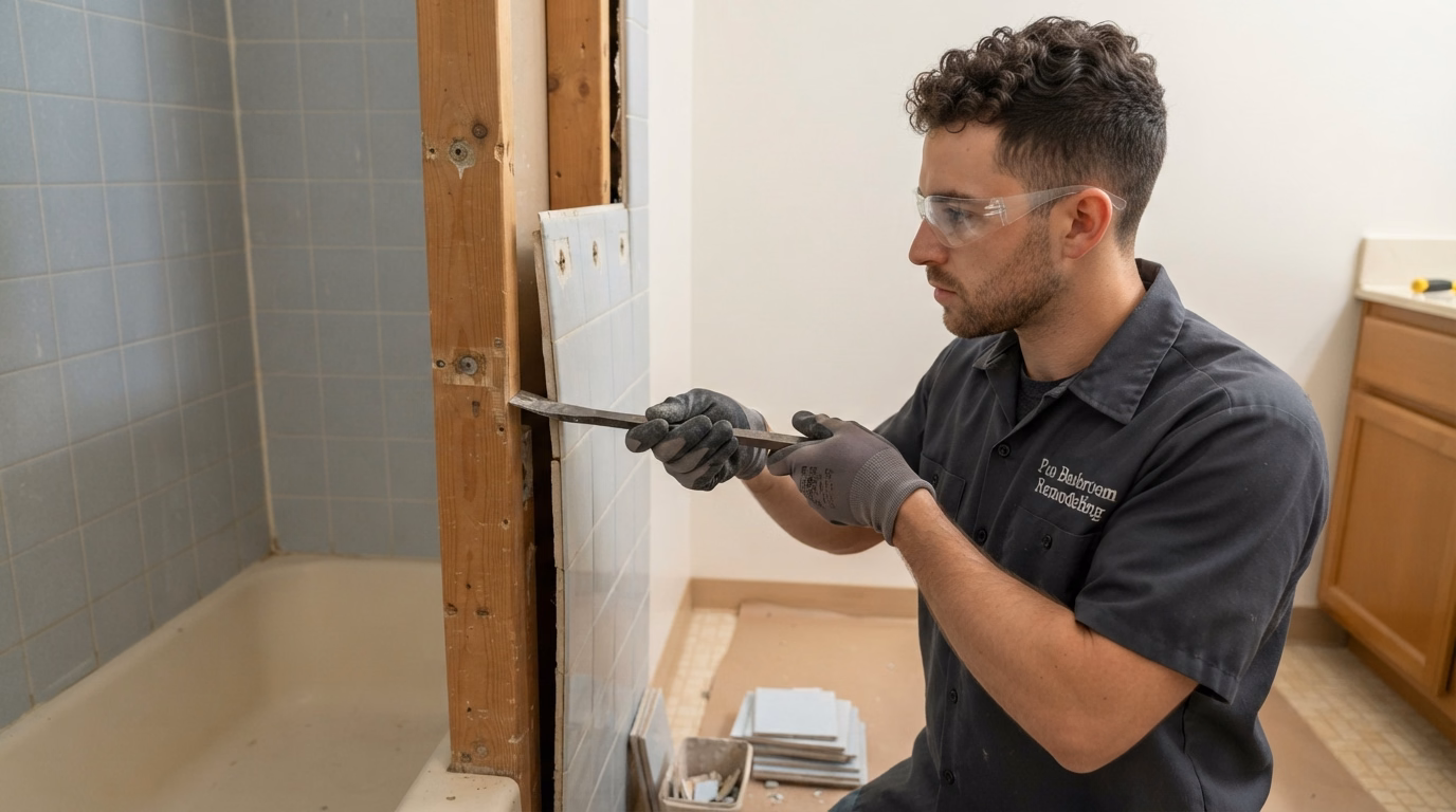 Demolition and Preparation for a San Bernardino shower project.