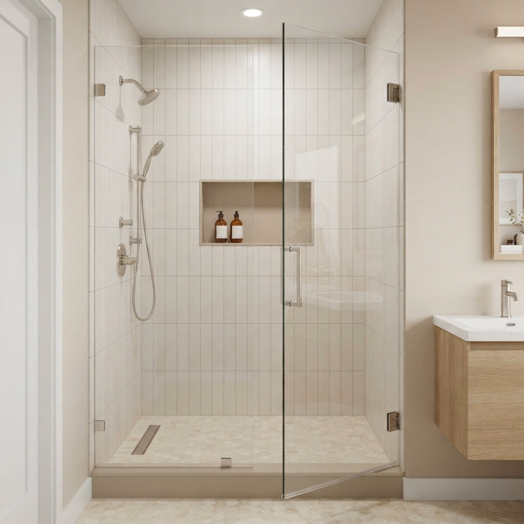 Frameless Glass Doors for a San Bernardino shower project.