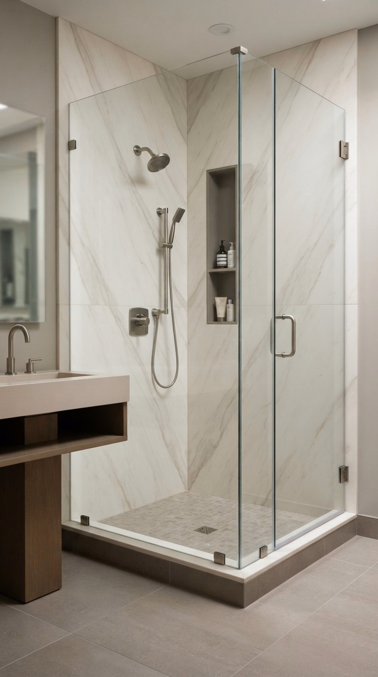Marble Slab Walls for a San Bernardino shower project.
