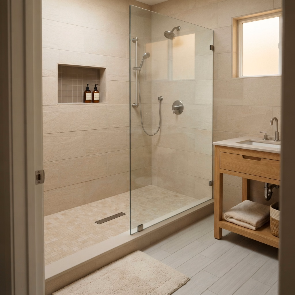 Warm Beige Tile for a San Bernardino shower project.