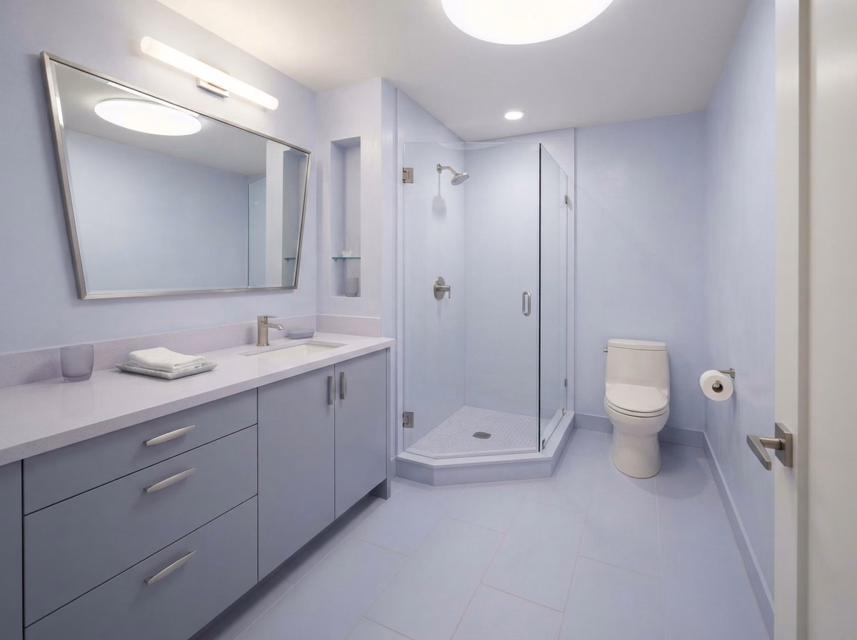 Go Light Monochromatic for a San Bernardino compact bathroom.