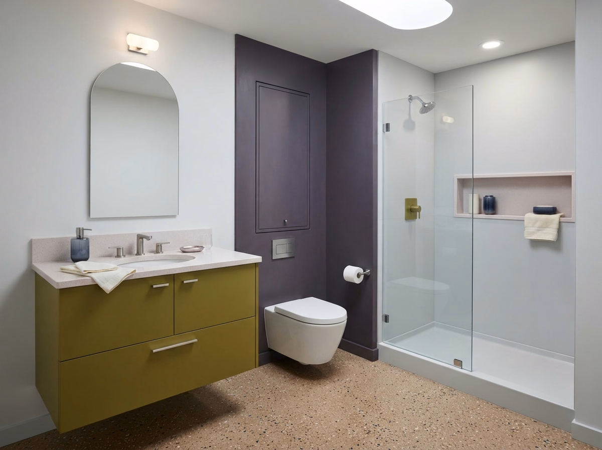 Recessed Niches Cabinets for a San Bernardino compact bathroom.
