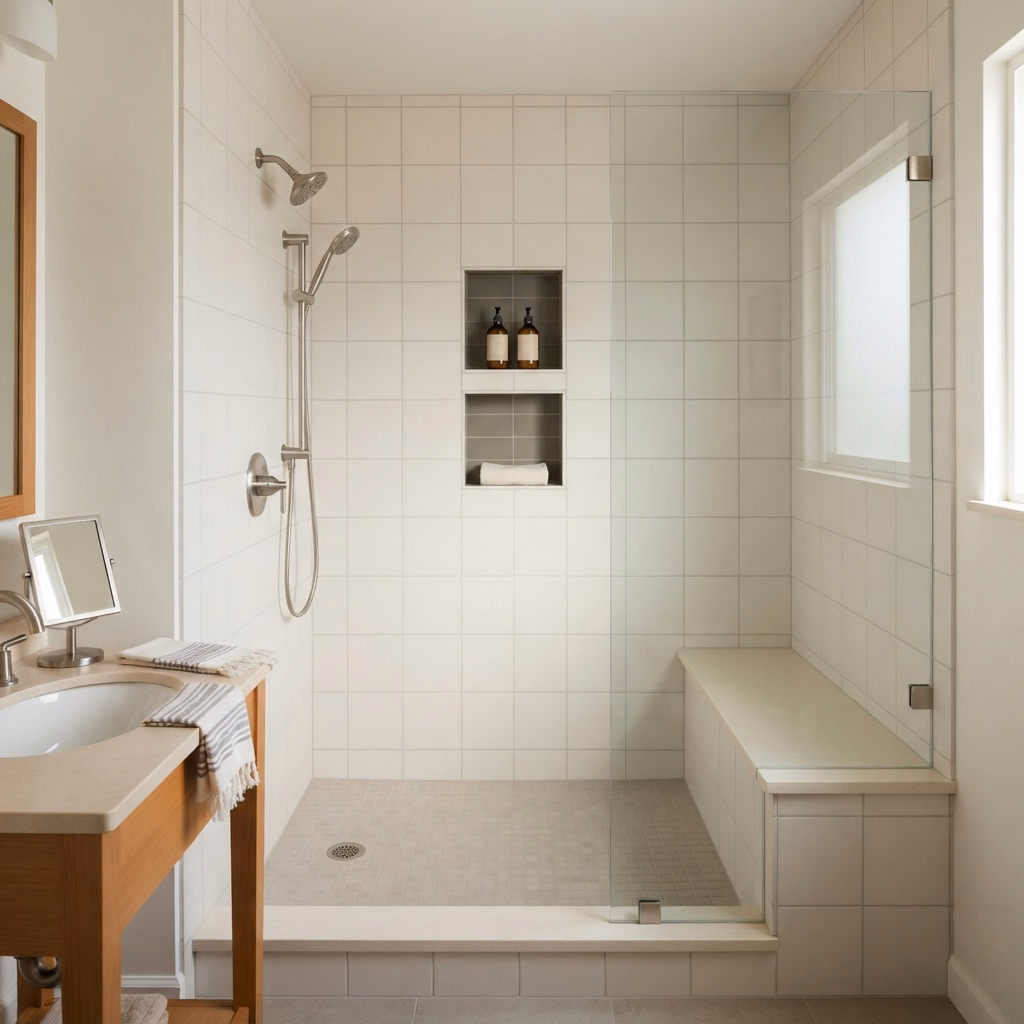 Built in Niches Benches for a San Bernardino shower conversion.