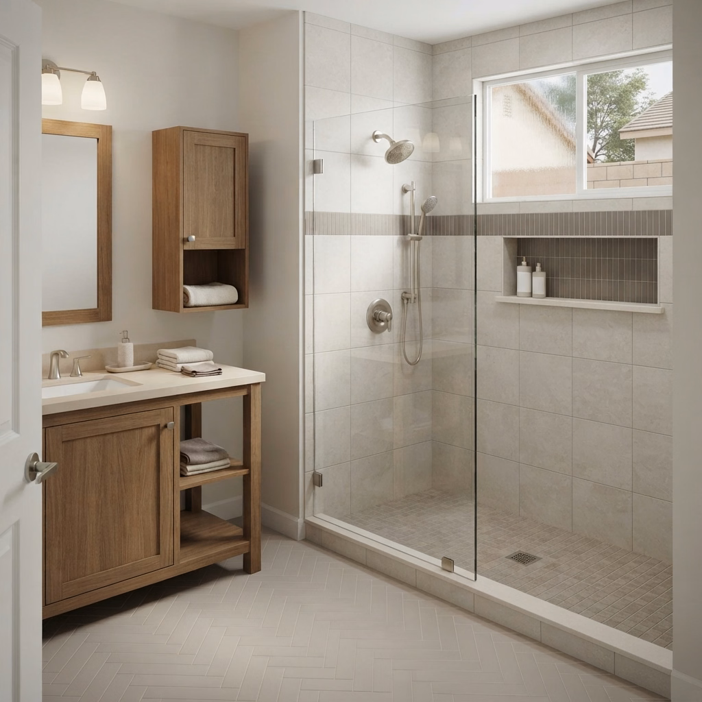 Home Resale Value Bathroom Remodel for a San Bernardino shower conversion.