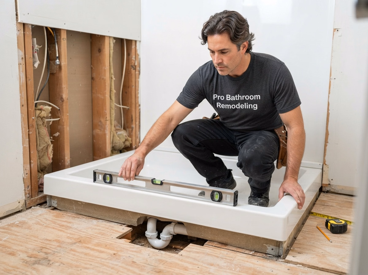Plumbing Base Installation for a San Bernardino shower conversion.