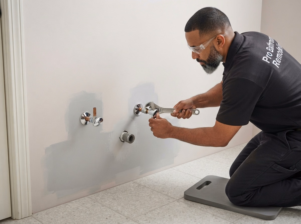 Vanity Plumbing and Wall Preparation in San Bernardino.